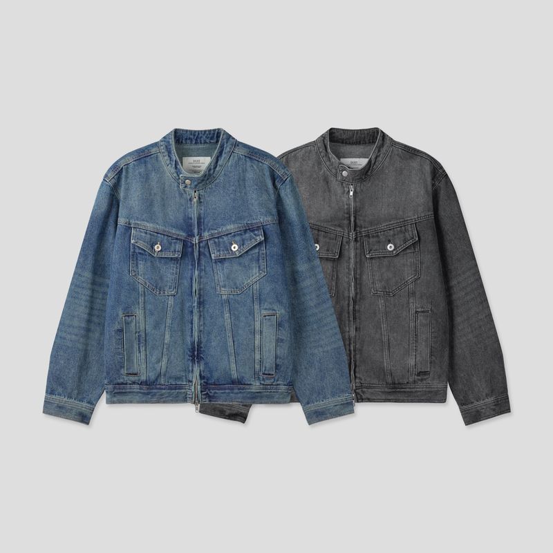 With denim biker jacket