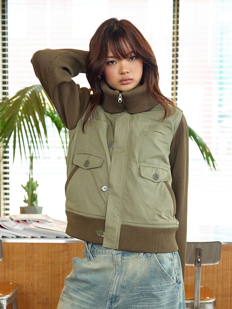 NYXX（エヌワイエックスエックス）の「RIBBED HIGH NECK JACKET KHAKI（Jackets/Outerwear）」