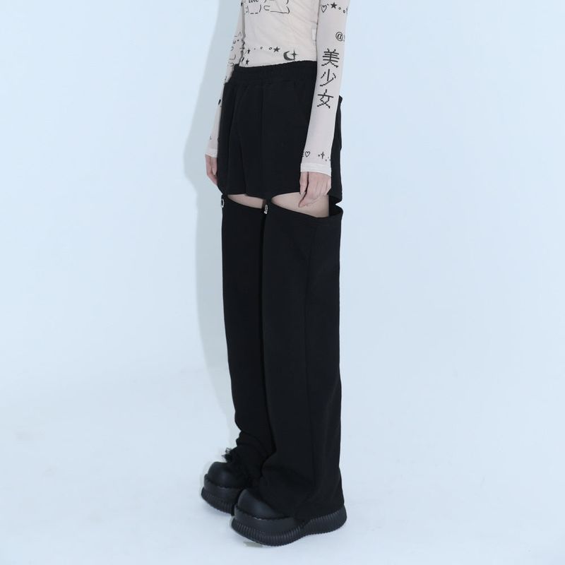 0 8 piercing cut out pants- BLACK