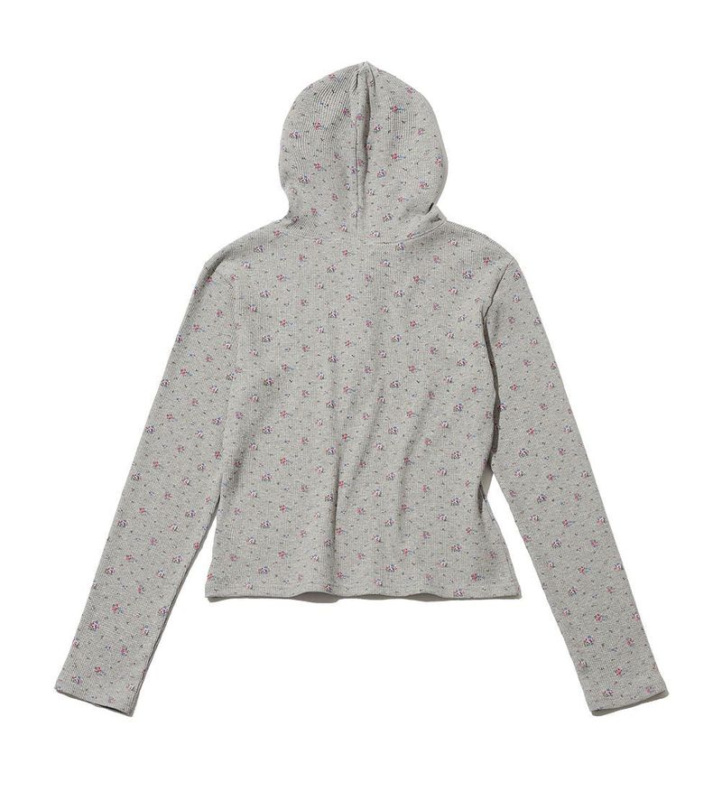 FLOWER WAFFLE BUTTON HOODIE - GRAY