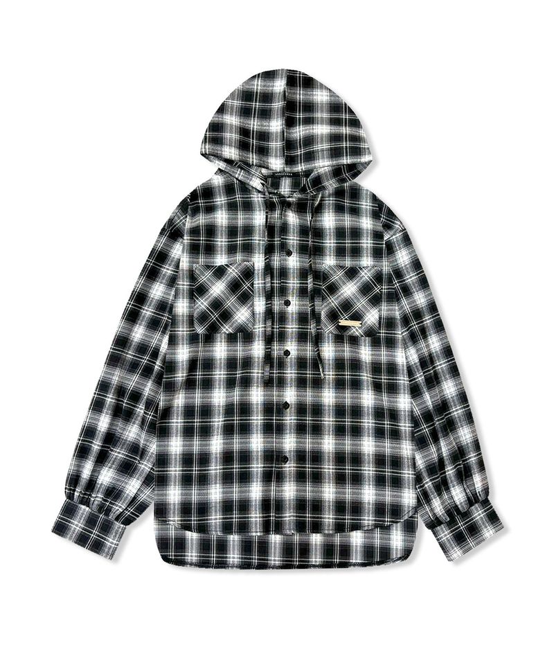 UNISEX チェックフーディシャツ