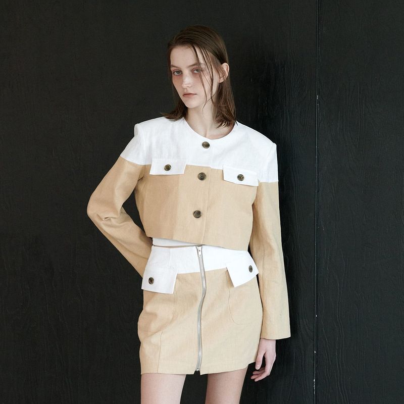  COLLOR MIXED JACKET, BEGIE
