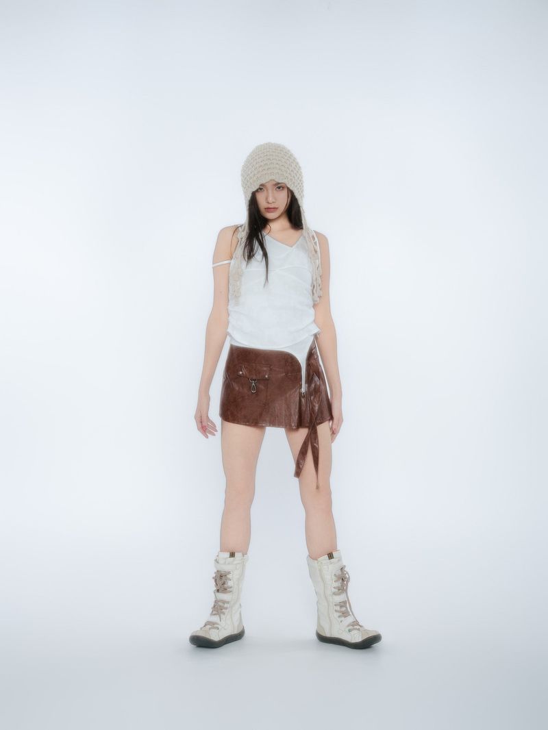 PLEATES WRAP SKIRT [BROWN]