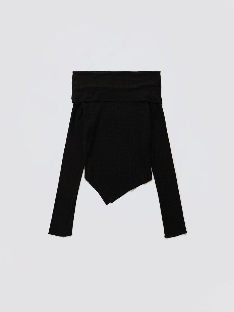 Cowl-neck Open Shoulder Tee_Black