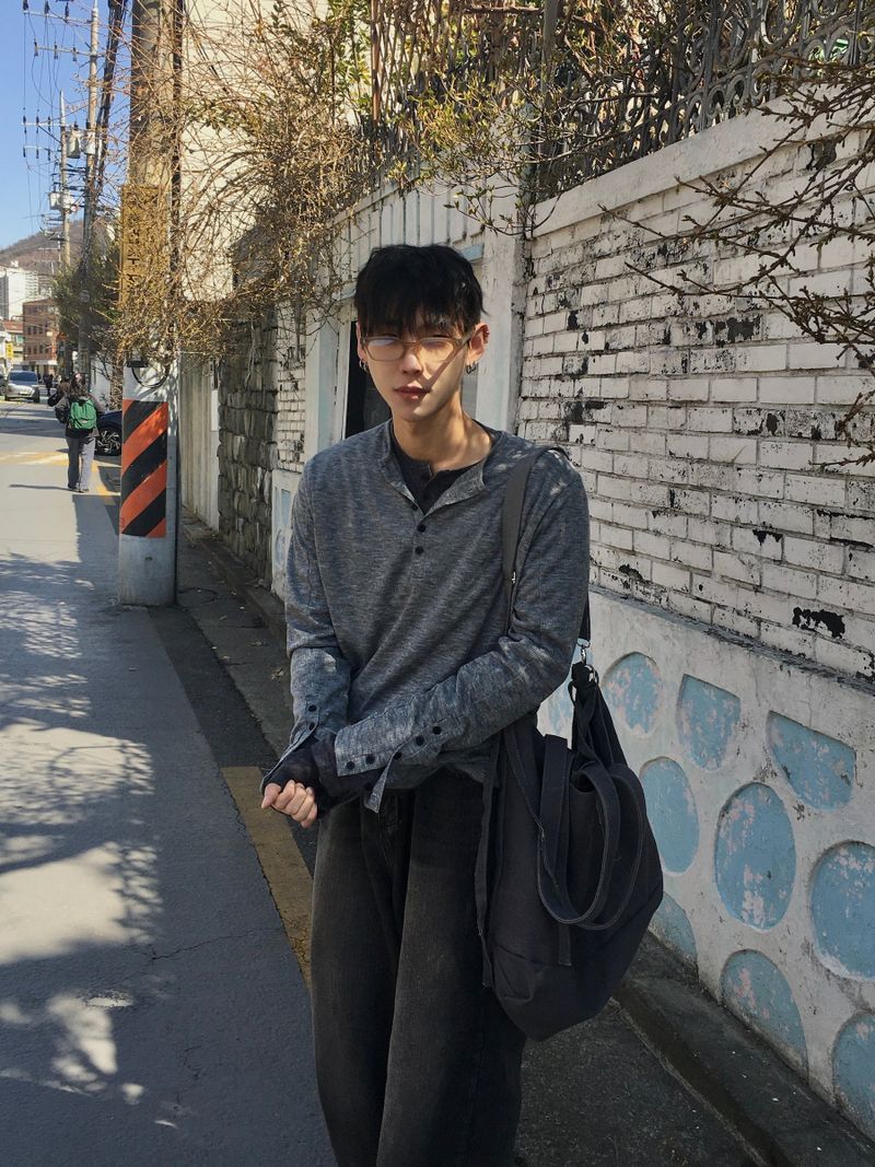 Karu Ribbed Henley Neck Button Long Sleeve 3C