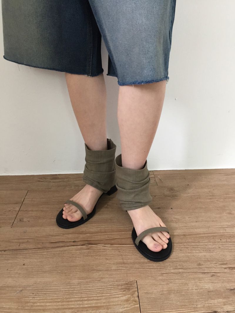 Linen ankle open sandals
