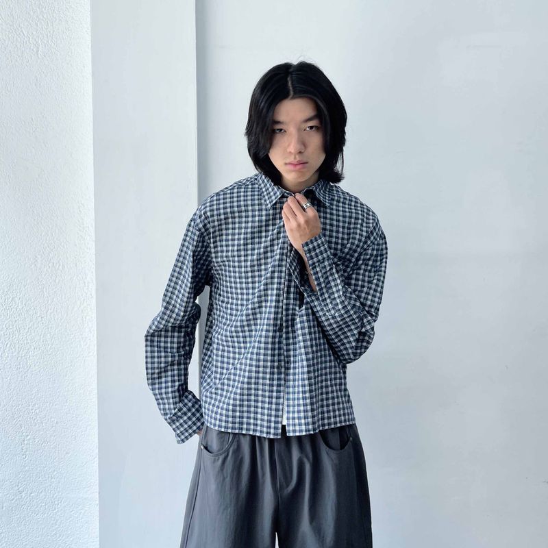 Retro Gradient Check Cropped Shirt