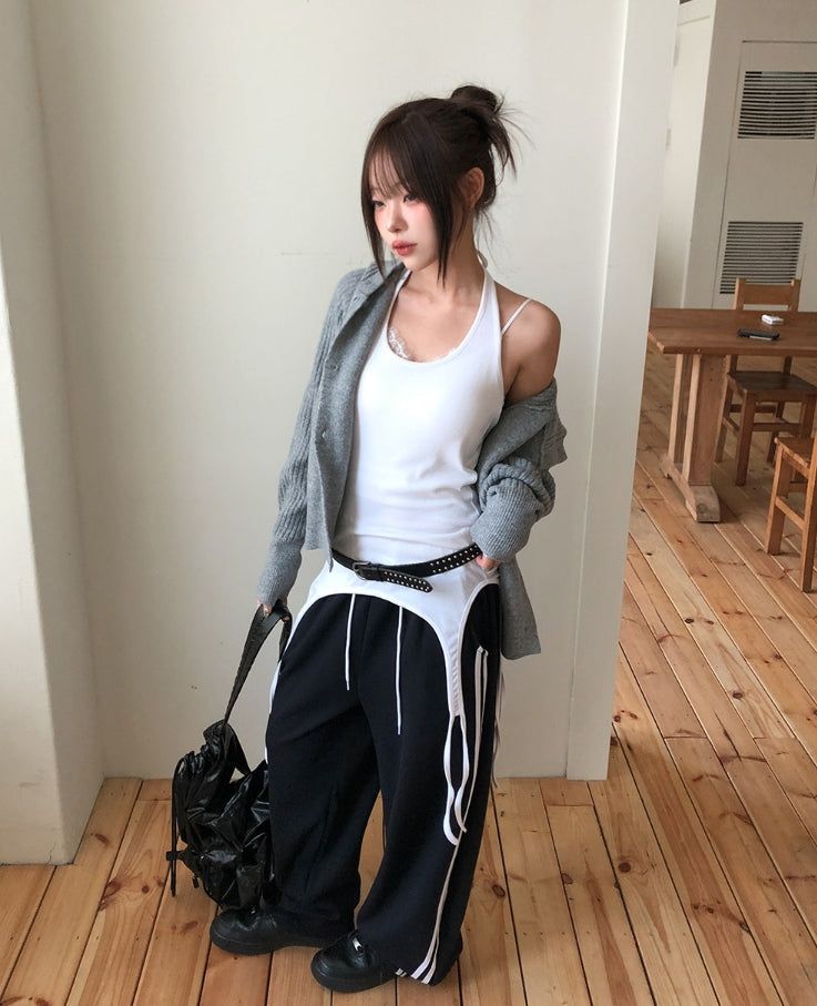 Rippy Strap Layered Halter Tank Top