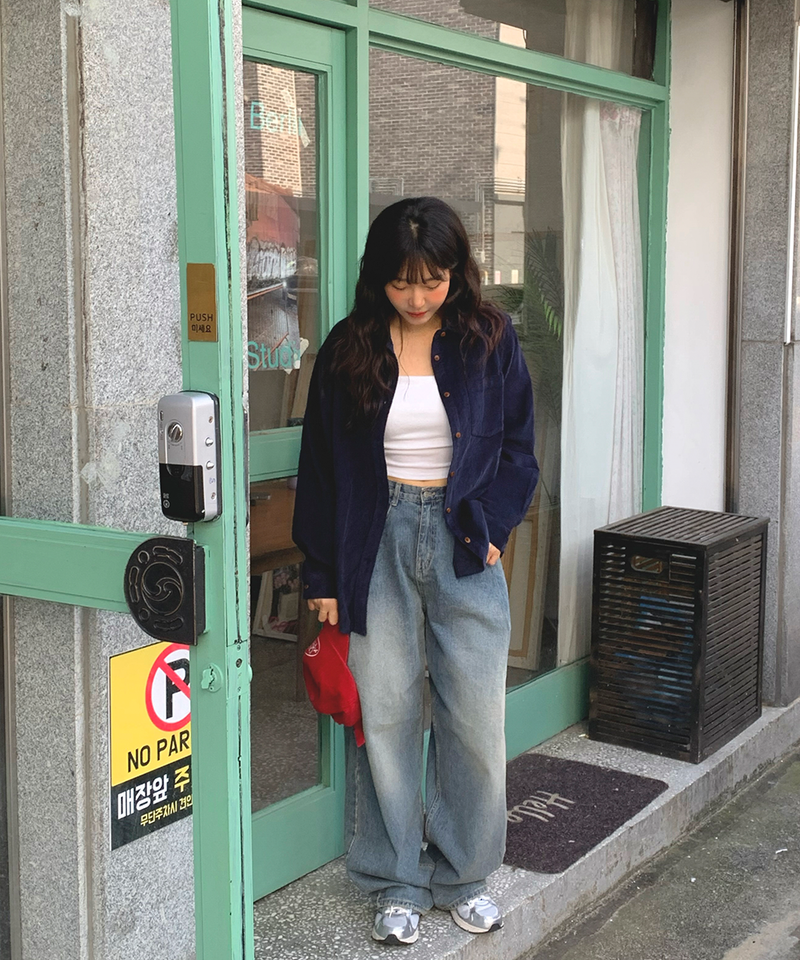 Corduroy Collar Shirt Shirt Blouse Basic Item Cotton