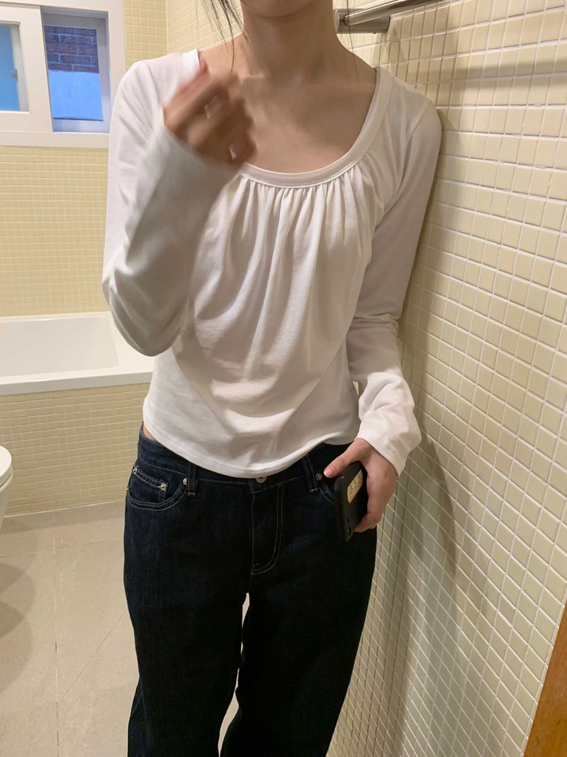 shopsalt(ショップソルト)の「Shirred U-neck Tee(Tops)」