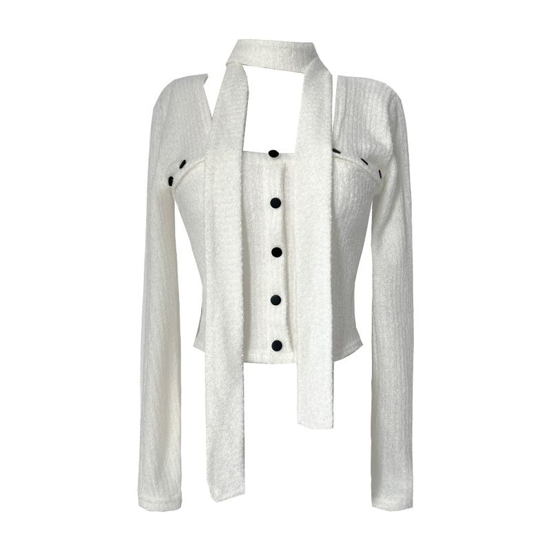 Winter wool square neck button ribbed long sleeve muffler SET (3 colors)