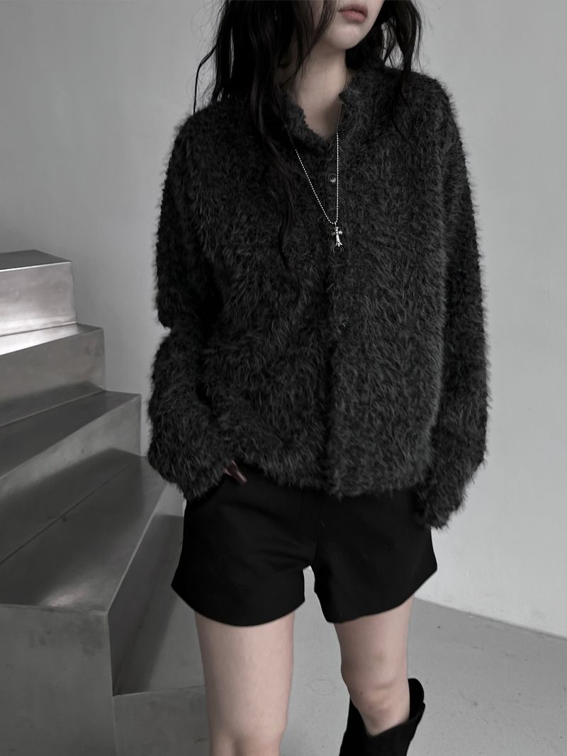 fuzzy airy round knit cardigan (2color)