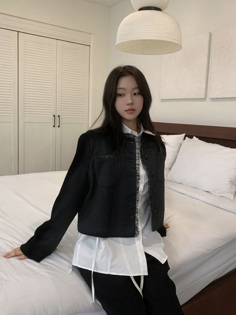 Classic Muse Lace -Trimmed Tweed Jacket