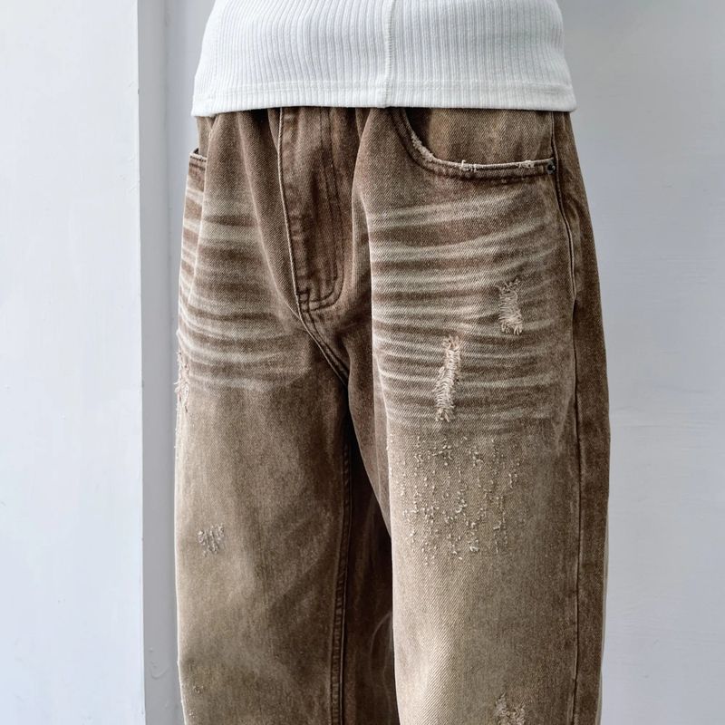 Distressed Flared Washed Trousers