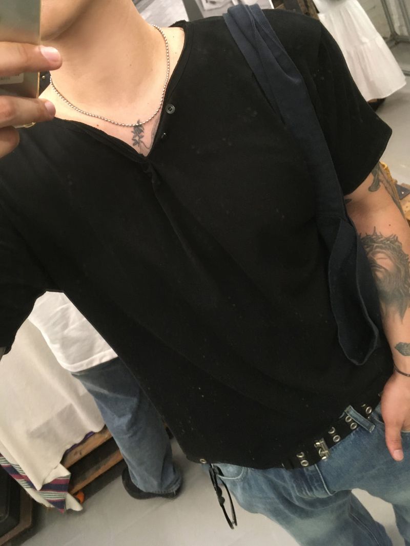 No.1819 W vtg button half T (3color)