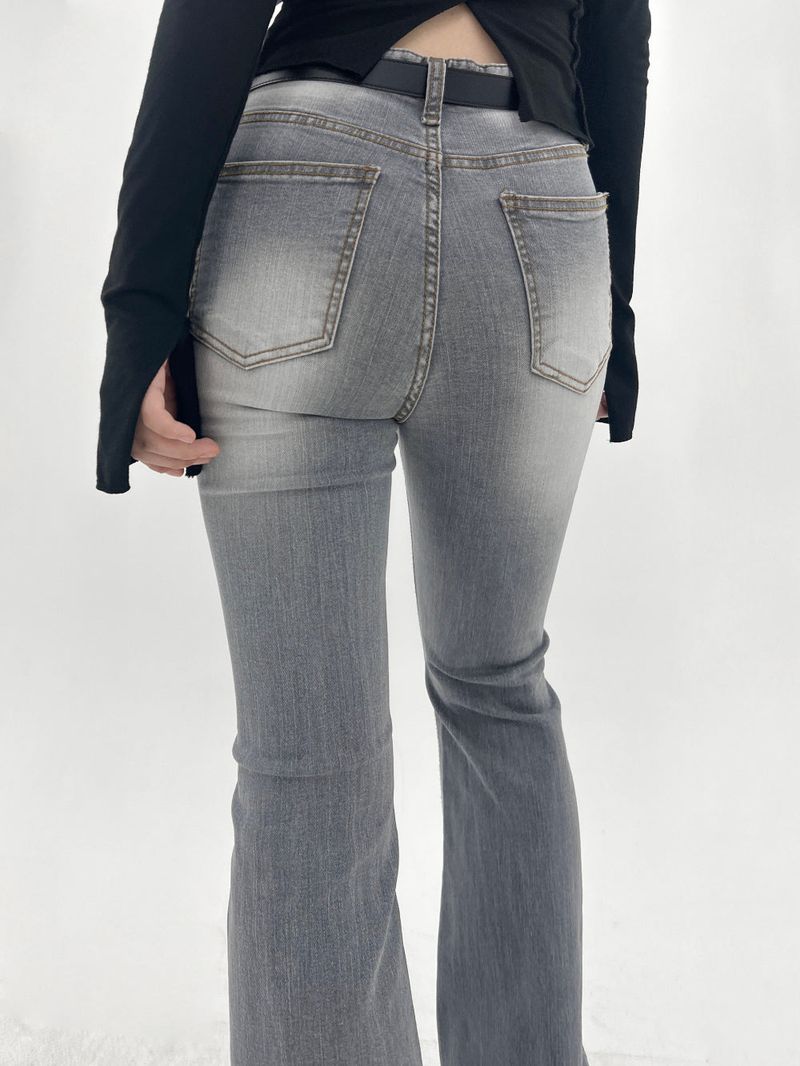 White washing boots-cut denim pants (Light gray)