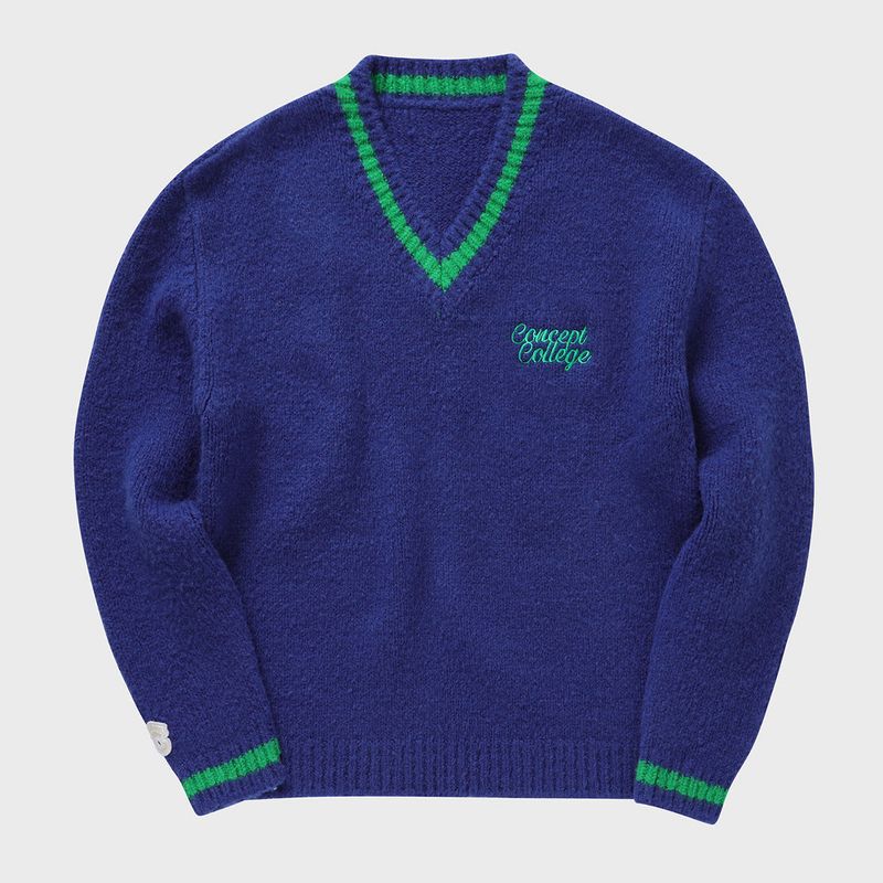 CONCEPT COLLEGE(コンセプトカレッジ)の「Cobalt Blue Preppy Unisex V-Neck Knitwear(Tops)」