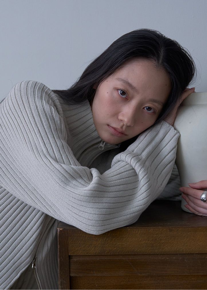 Zen High Neck Cardigan (Ash Cream)