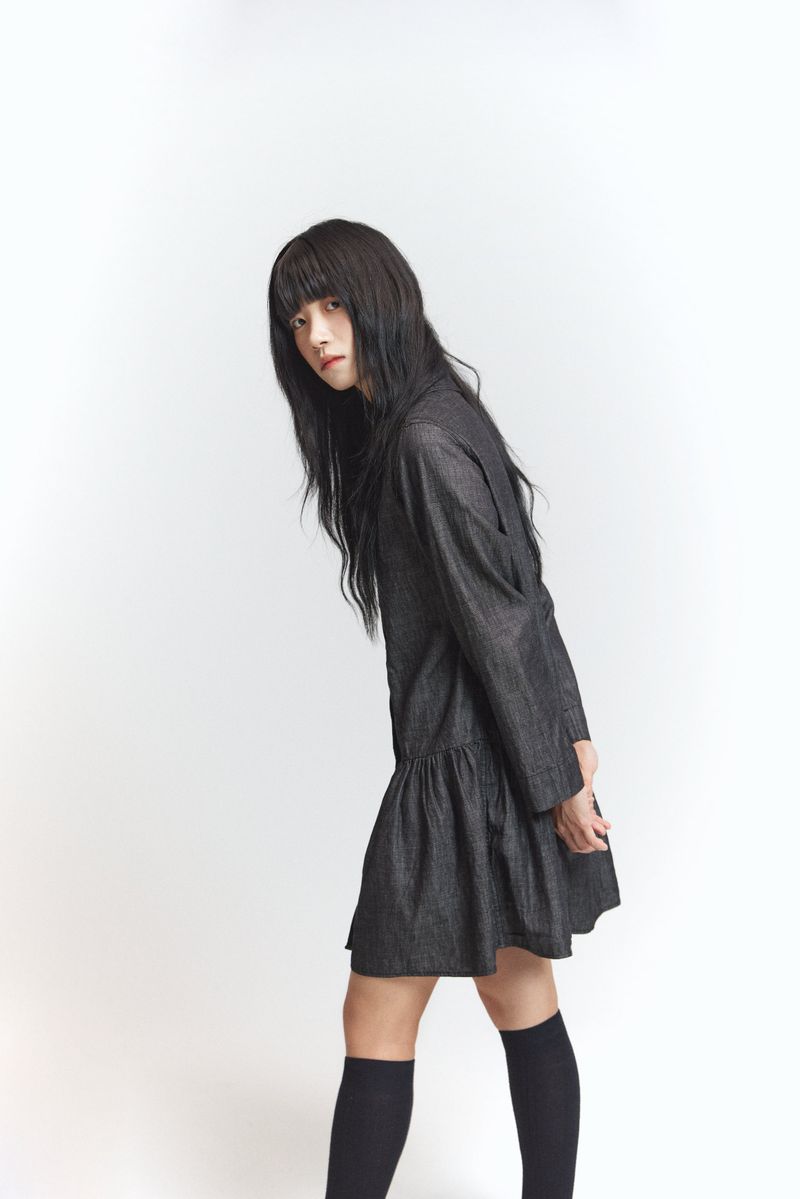 Frill shirt ops / Black jeans