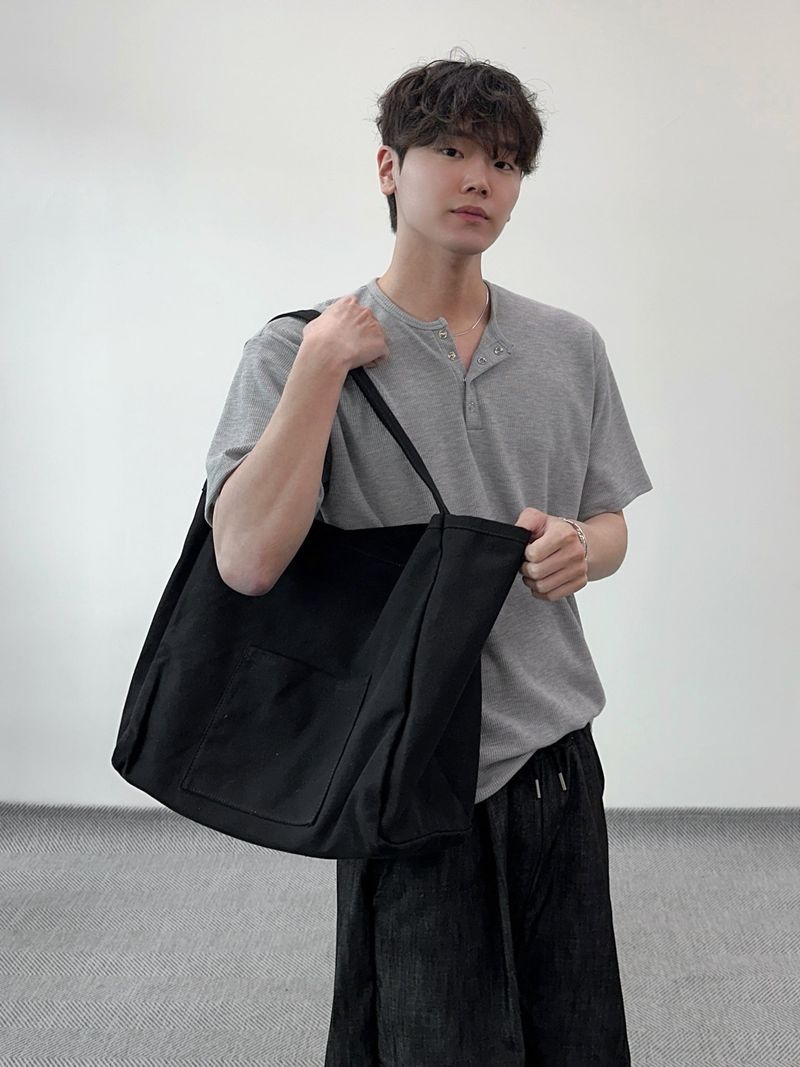 ワッフルヘンリーネックハーフTシャツ