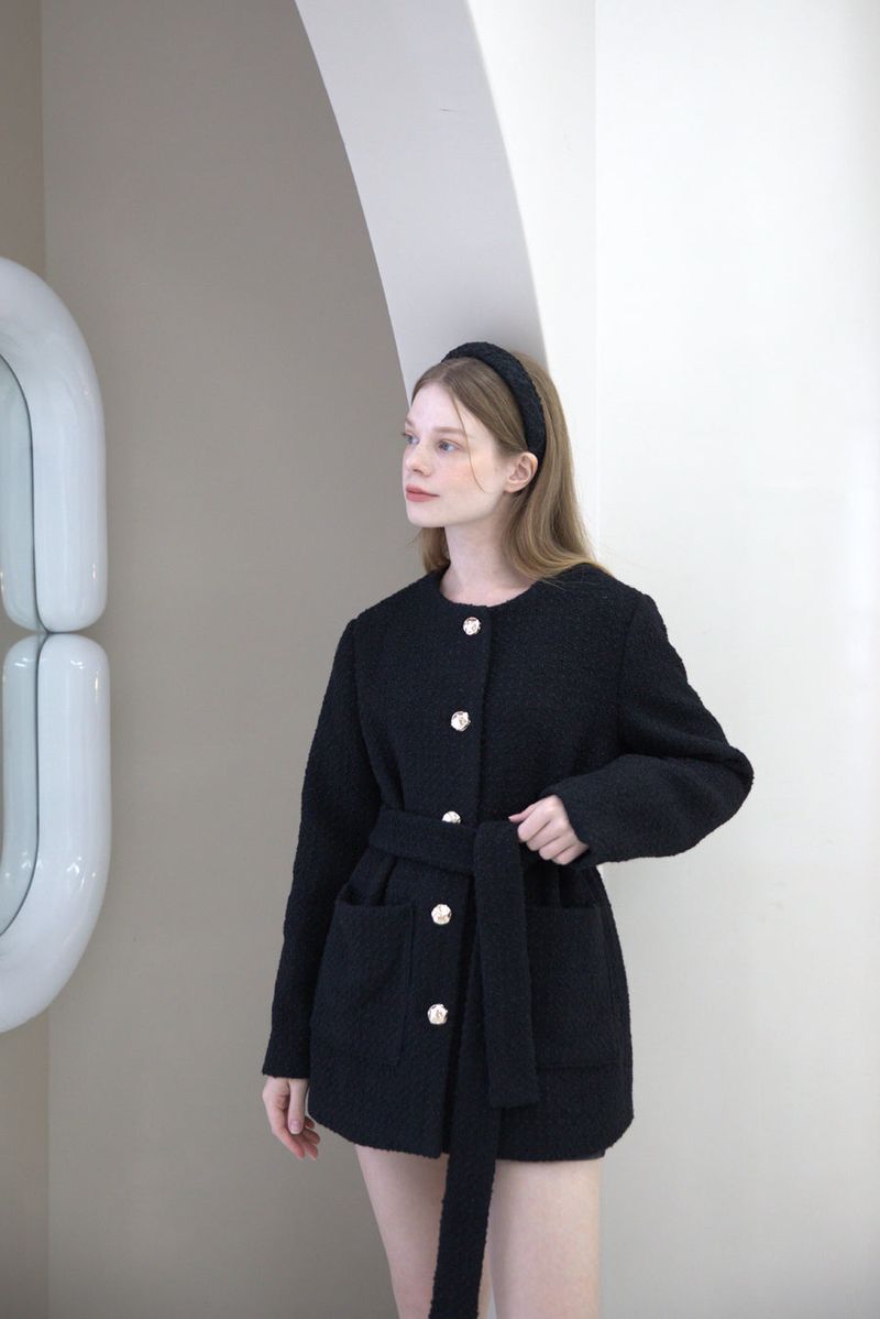 Tweed Wool Belt Jacket