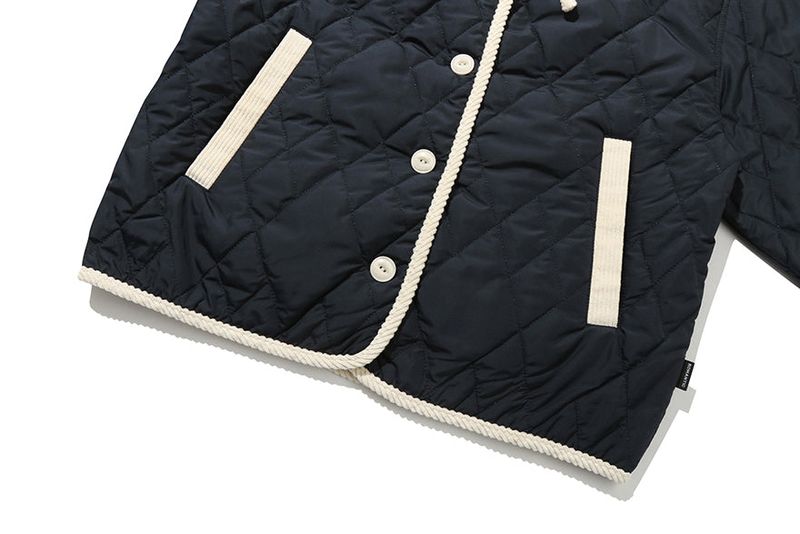 RIBBON TIE QUILTING JACKET_NAVY