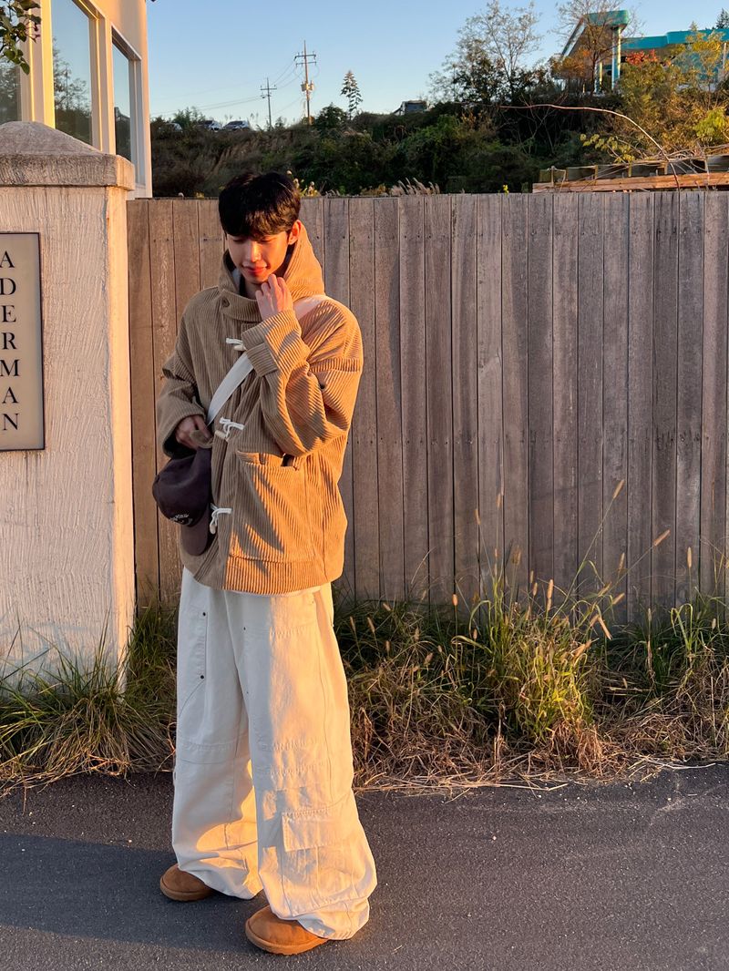 Ribbed Corduroy Duffle Coat (3 Colors)