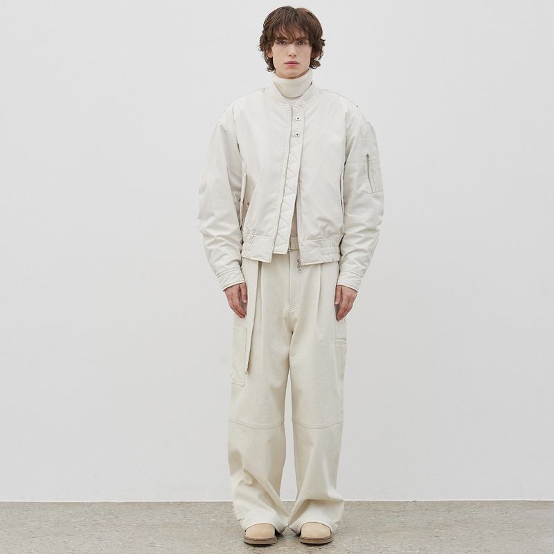 Belted Carpenter Cotton Pants (Ivory)