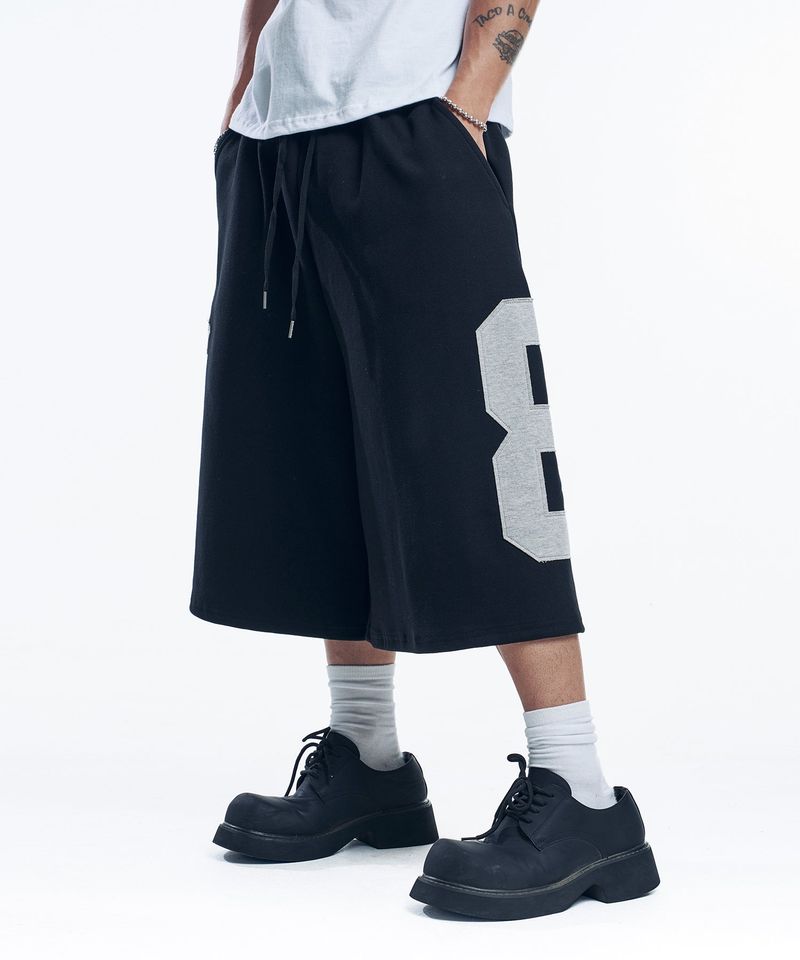 Numbering Patch Bermuda Sweat Pants - Black