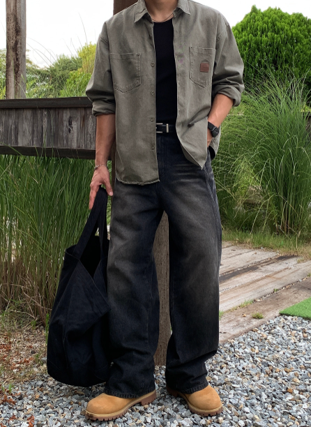 LOOKPLE（ルックプル）の「Owen Vintage Back Banding Side Cut Wide Denim Pants（Pants）」