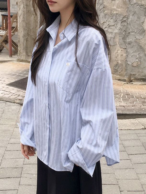 Today Loose Button Wrap Stripe Shirt (3color)