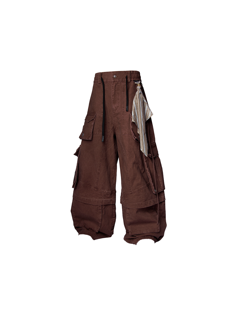 RELABEL Spatial Relations (Quartet) Eight-pocket Overlapping Detachable Distressed Multi-colour Double-jointed Workwear Ribbon Trousers