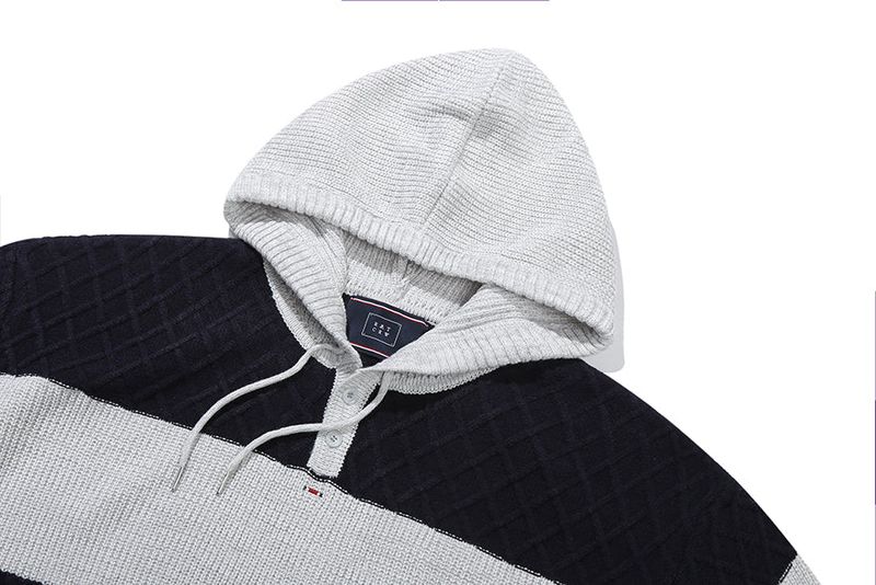 STRIPE RIB KNIT HOODIE_LIGHT GREY