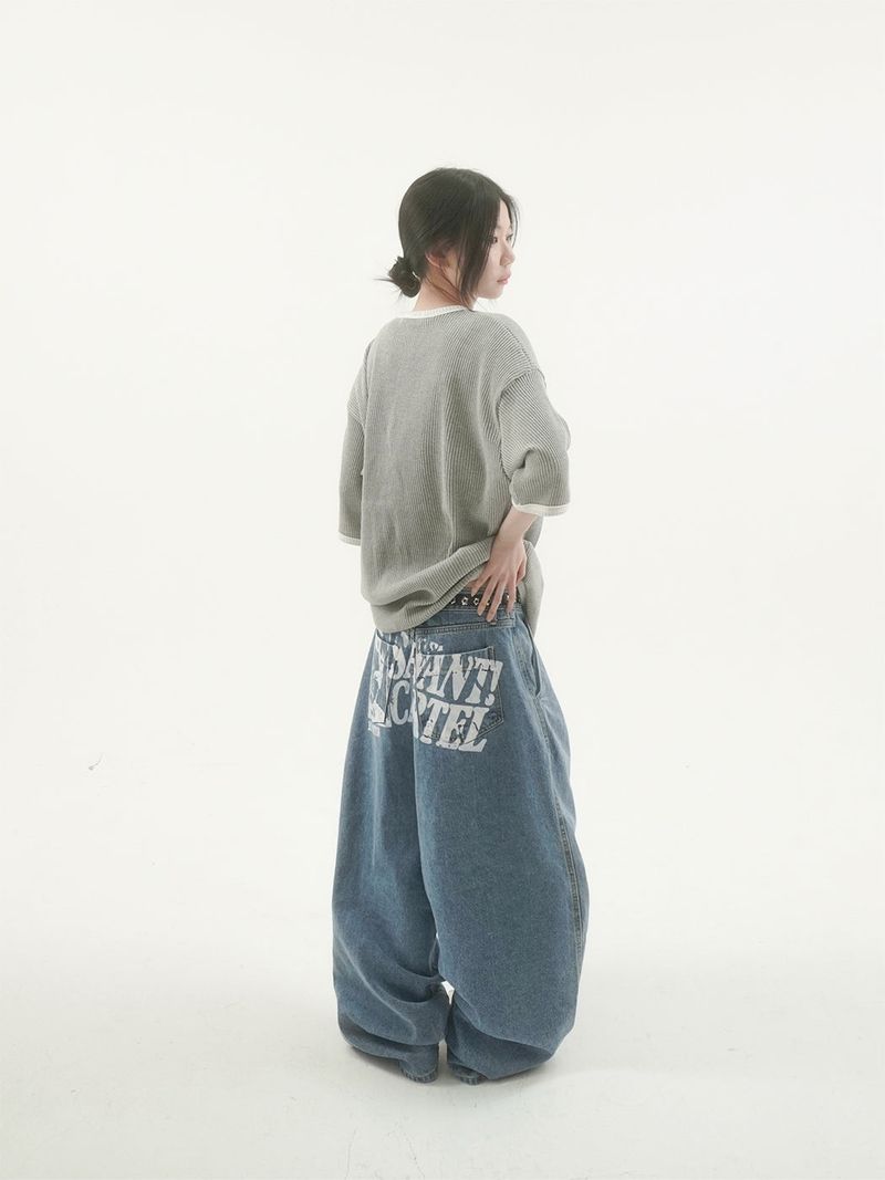 Cattle painting denim pants -2C