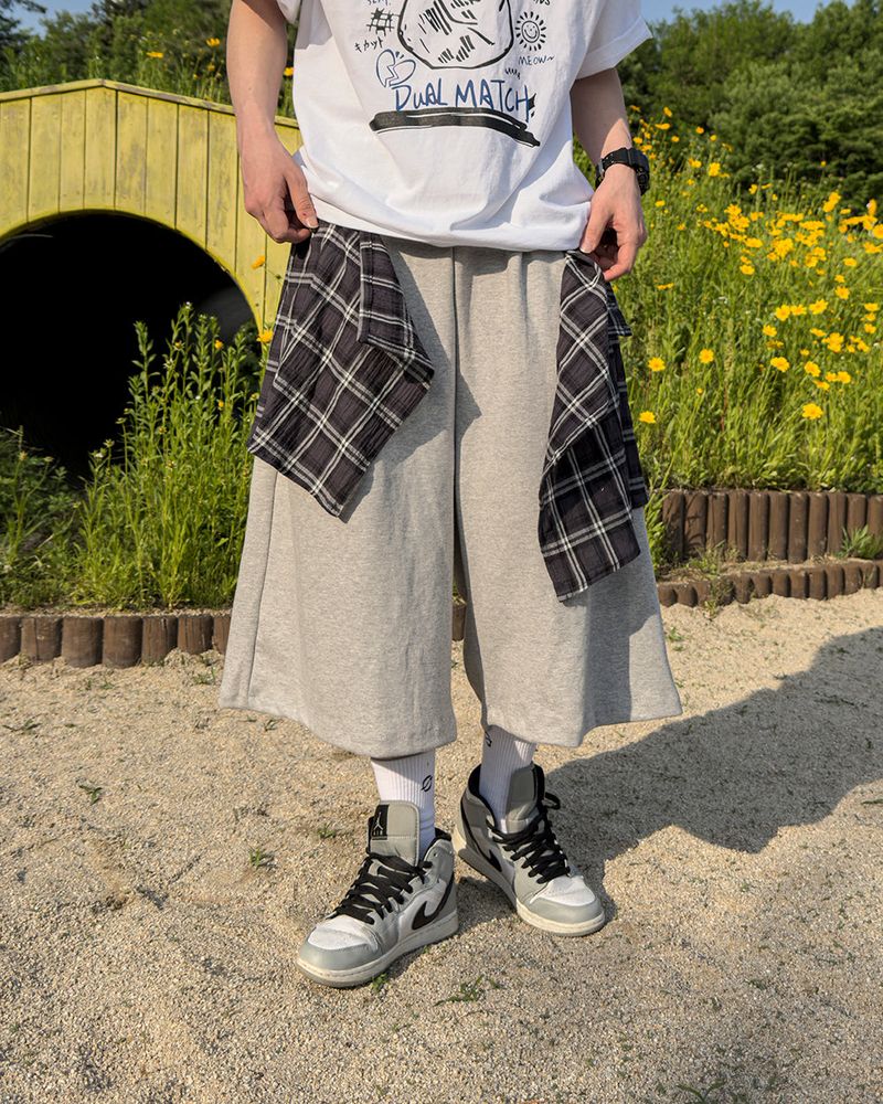 Lever Check Layered Bermuda Pants