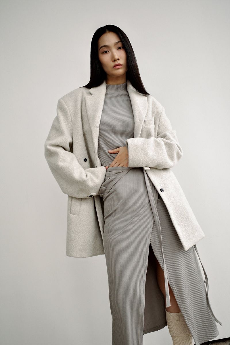 Fuzzy heavy wool coat, Light grey