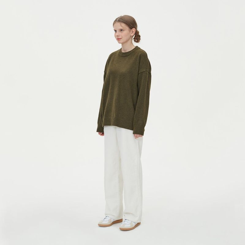 BLONDNINE(ブロンドナイン)の「CASHLIKE ROUND NECK KNIT_KHAKI(Tops)」