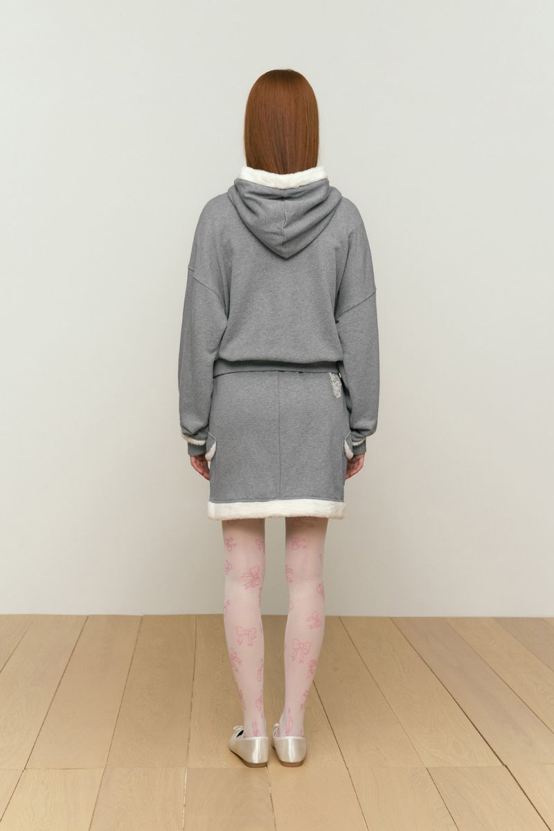 WITTY BUNNY FUR MINI SKIRT [MELANGE GRAY]