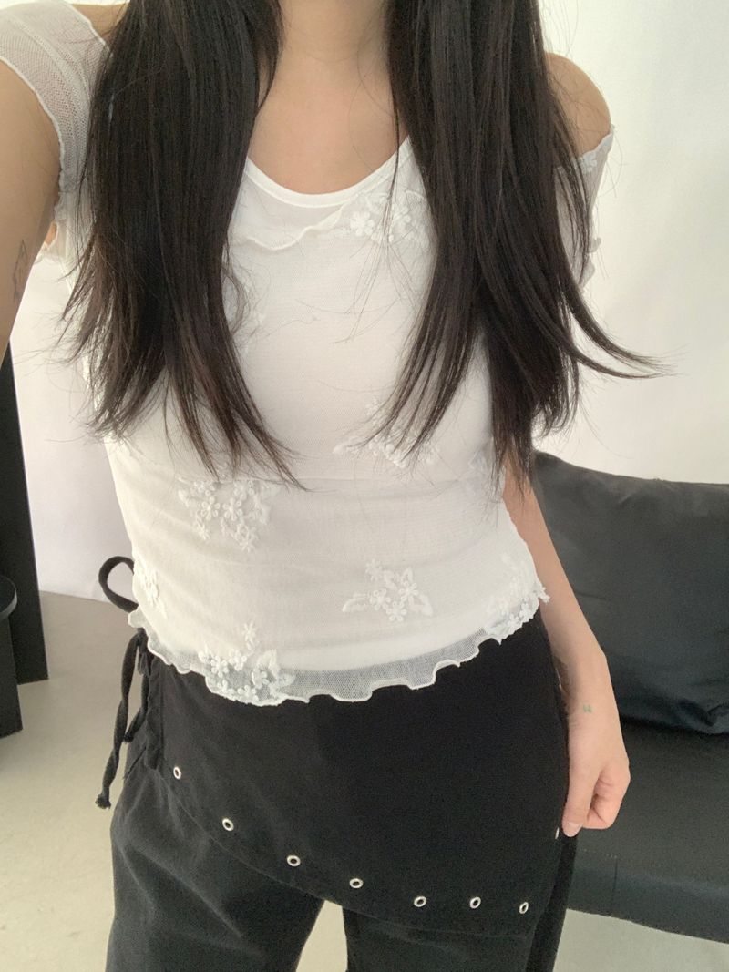 [SET] Roman Sleeveless Flower Blouse Set