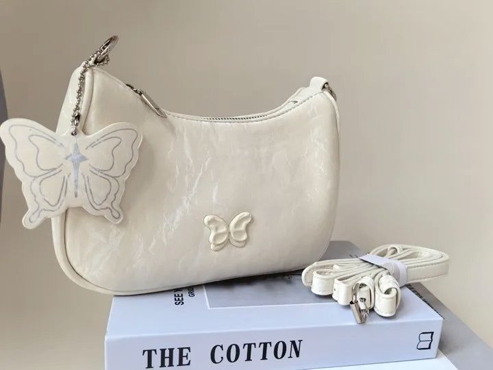 Butterfly Wappen Patch Faux Leather Shoulder Bag