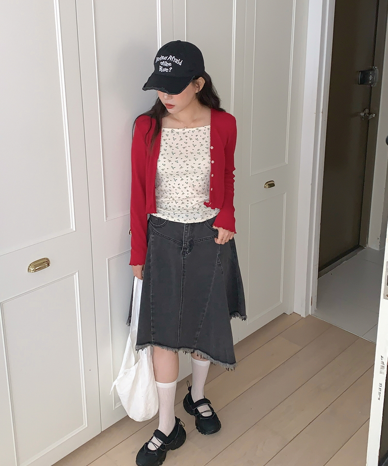 Nairo Unbalance Denim Surgery Midi Skirt