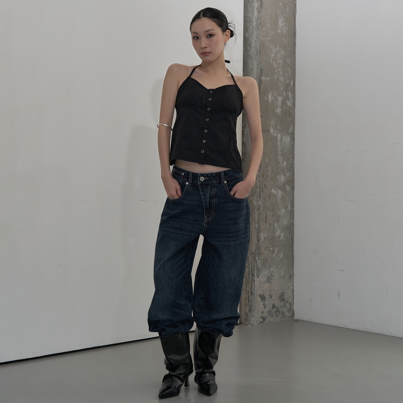 STRAP DETAIL HALTER NECK BLOUSE (BLACK)
