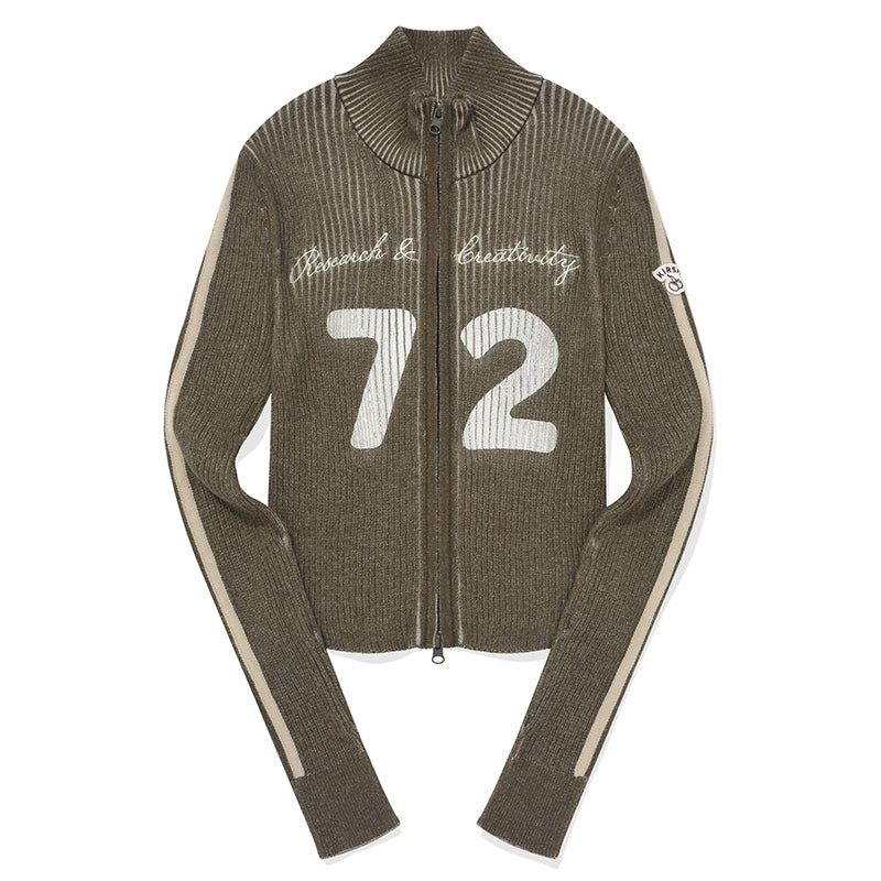 GARMENT HIGH NECK KNIT ZIP UP [KHAKI]