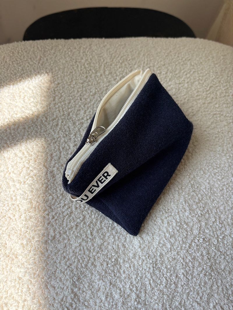 Terry flat pouch - navy , M size