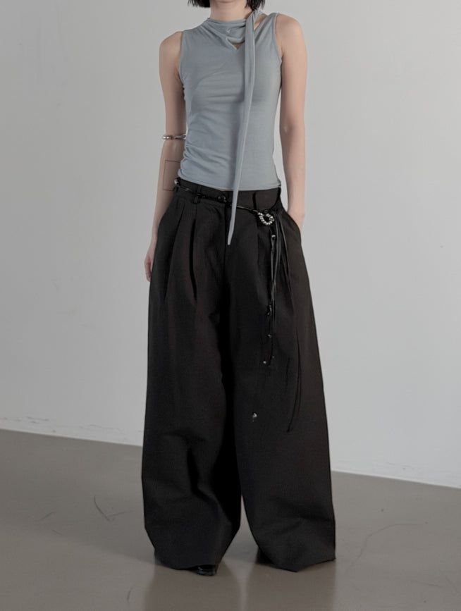 Teve Pintuck Wide Cotton Pants