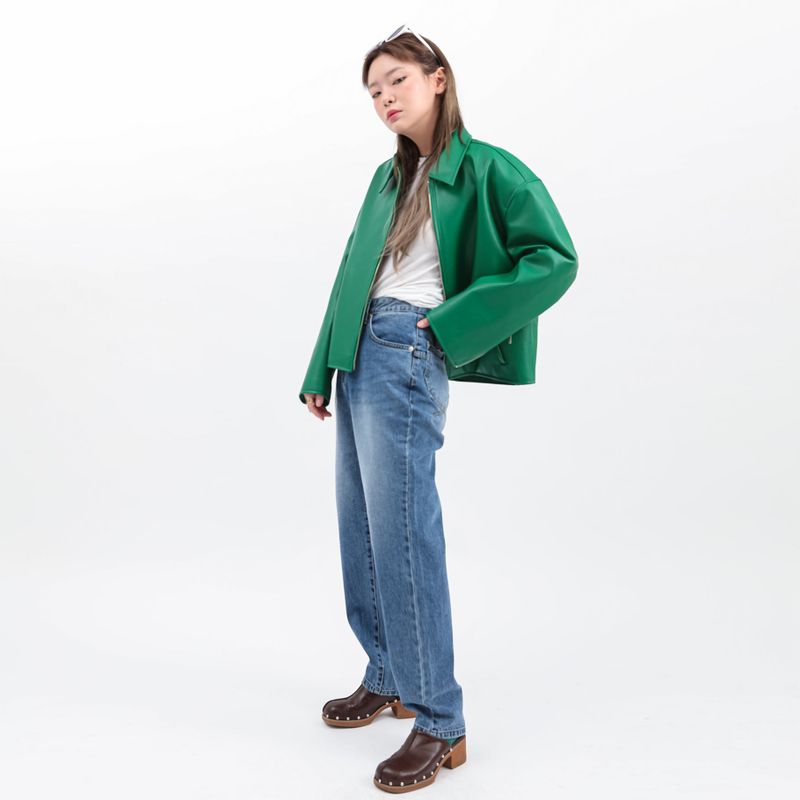 SINGLE LEATHER JACKET GREEN