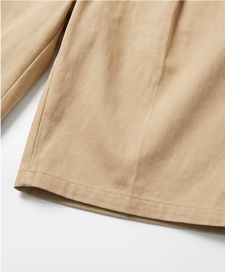 Wide Cotton Pleated Bermuda Shorts Beige