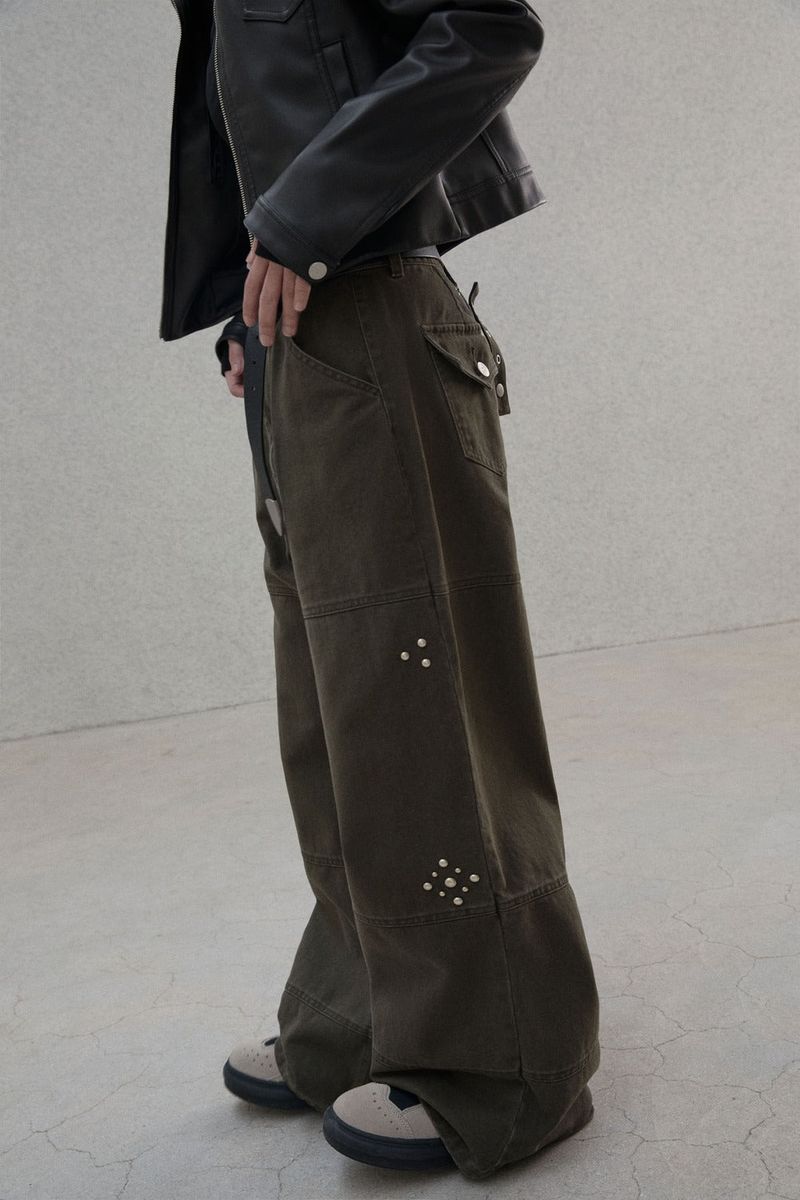 Studded pattern cotton pants