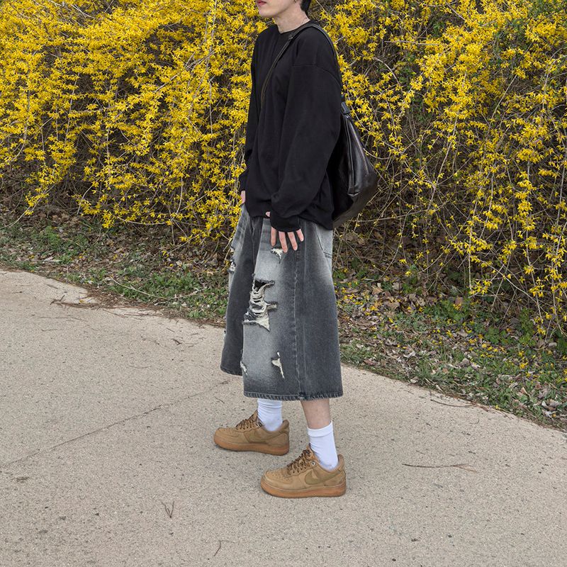 Level-Distressed Bermuda Denim Shorts