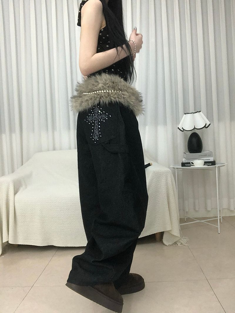 Stud Cross Wide Denim Pants